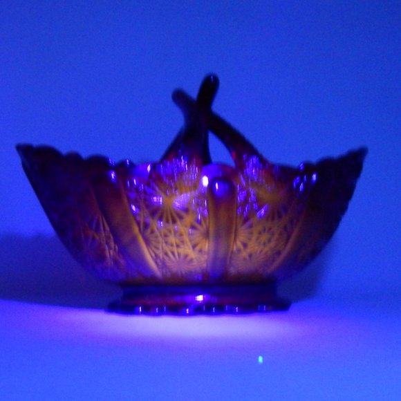 Fenton Glass Ruby Red Daisy and Button Twig Handled Oval Basket Original Sticker - Picture 11 of 11